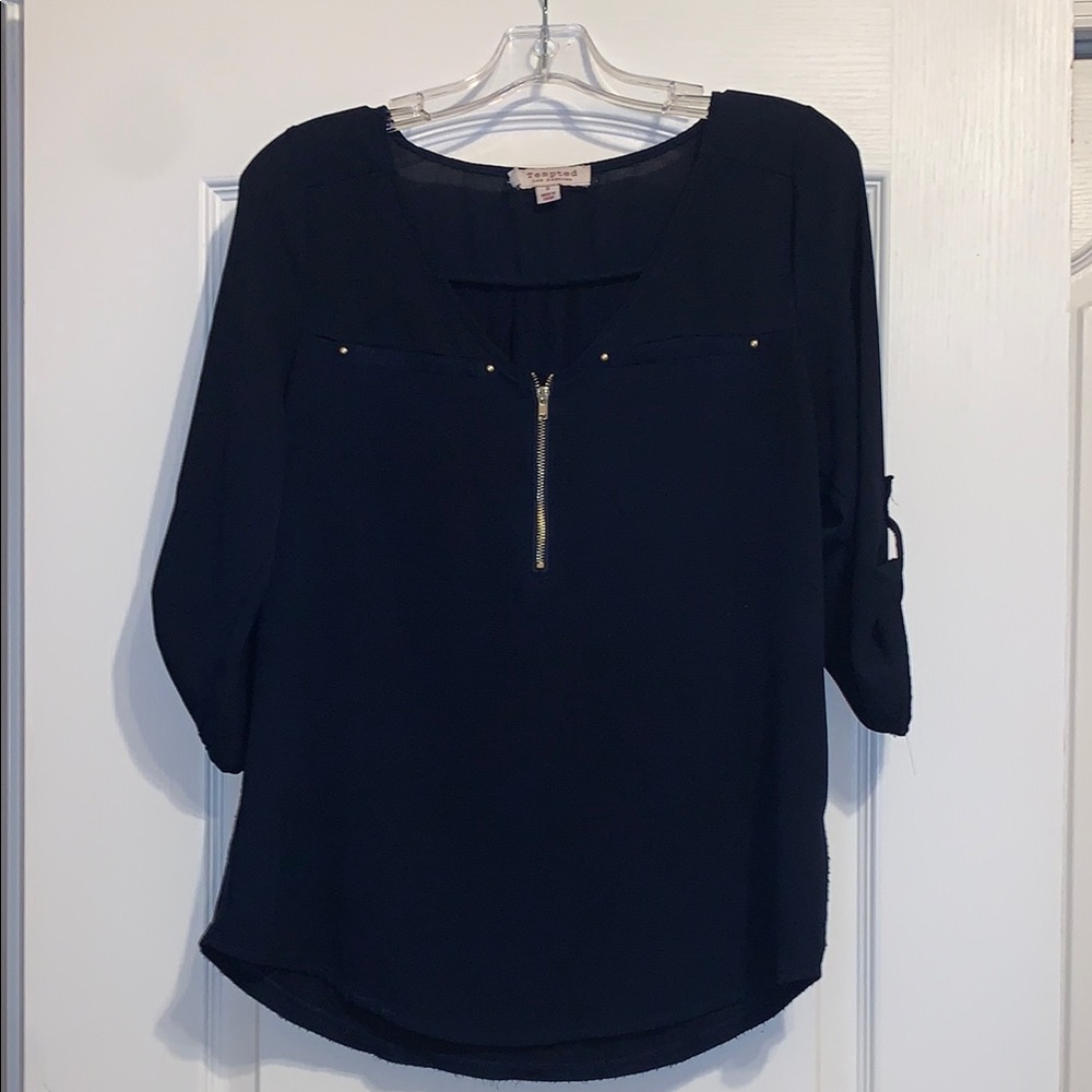 Tempted LA Midnight Blue Blouse with Gold Zipper